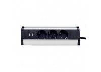 Мебельная розетка кухонная (горизонтальная) 3 x 16А, 2 x USB 2.4А, металл + провод 3 x 1.5 mm²