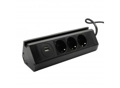 Мебельная розетка кухонная горизонтальная с кабелем 3x16А, USB A+C 3.4А, черный