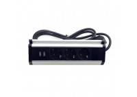 Мебельная розетка кухонная (горизонтальная) 3 x 16А, 2 x USB 2.4А, металл + провод 3 x 1.5 mm²