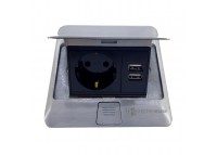Розетка для пола с заземлением врезная 16А + 2USB 2.1А, IP44, алюминий