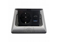 Розетка для пола с заземлением врезная 16А + 2USB (type C+A) 2.4А, IP44, черный