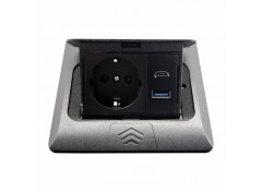 Розетка для пола с заземлением врезная 16А + 2USB (type C+A) 2.4А, IP44, черный