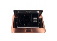Розетка для пола с заземлением врезная 16А + 2USB 2.1А, IP44, античная медь