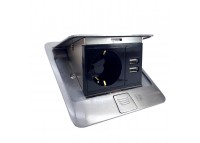 Розетка для пола с заземлением врезная 16А + 2USB 2.1А, IP44, алюминий