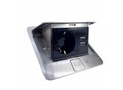 Розетка для пола с заземлением врезная 16А + 2USB 2.1А, IP44, алюминий
