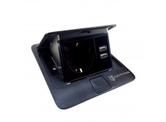 Розетка для пола с заземлением врезная 16А + 2USB 2.1А, IP44, черный