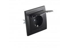 Розетка с крышкой IP44 с/з 16 A Графит